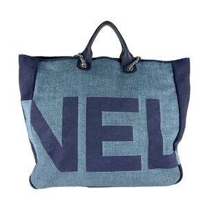 Chanel CHANEL Shoulder Bag Large Shopping Tote Raffia Canvas Blue Women's z9568